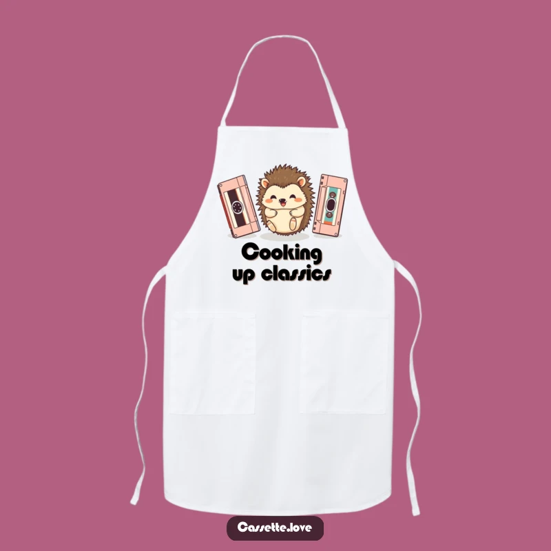 Funny Hedgehog Cassette Roll Apron: Kitchen Charm for Music Fans