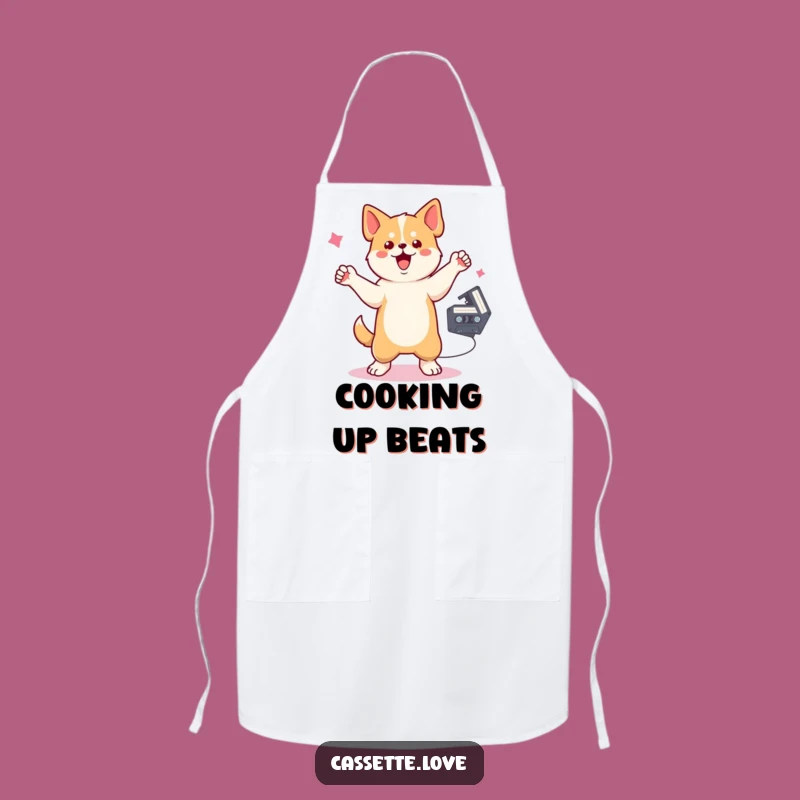 Funny Apron: Dancing Dog Cassette - Retro Music Chef Gift