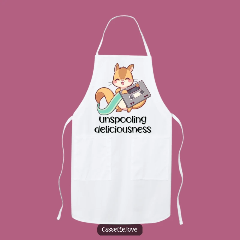 Funny Squirrel Cassette Ribbon Apron: Kitchen Fun for Music Fans