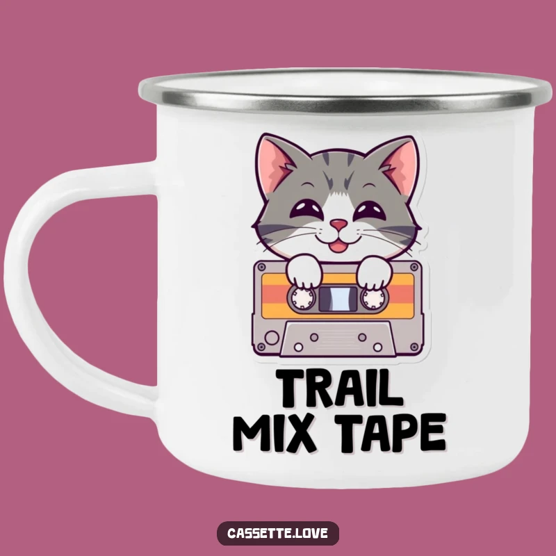 Funny Camping Mug: Cat in Cassette Tape - Retro Music Adventure Cup