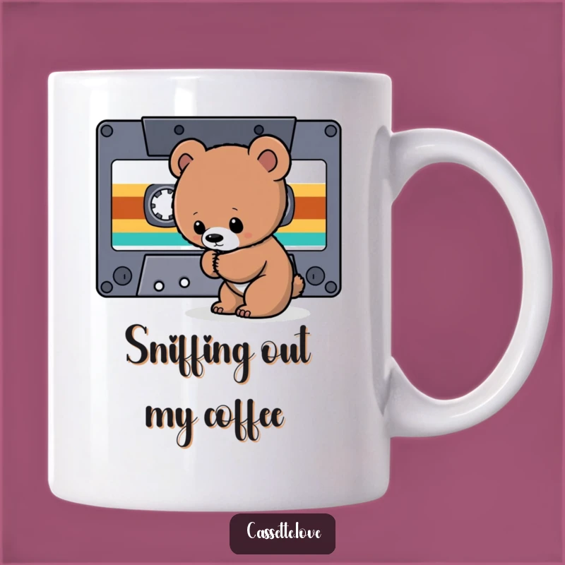Funny Bear Cub Cassette Mug - Curious Cub Retro Music Gift