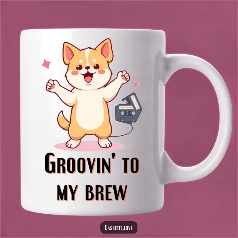 Funny Dog Cassette Dance Mug - Groovy Pooch Retro Music Gift