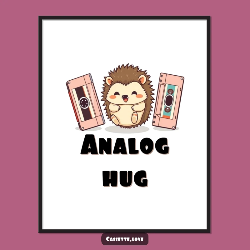Funny Hedgehog Cassette Roll Digital Art: Instant Cute Wall Decor