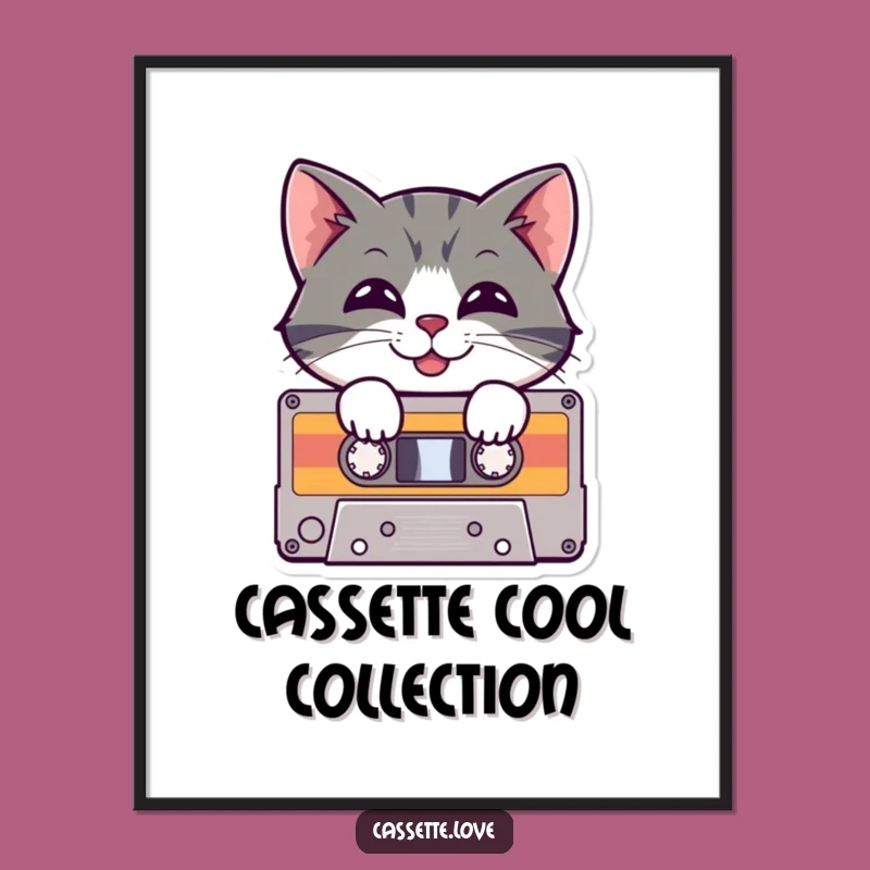 Funny Poster: Cat in Cassette - Retro Music Wall Art for Laughs