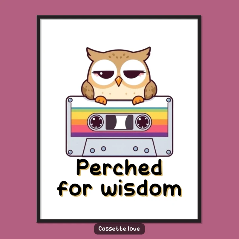 Funny Poster: Owl on Cassette - Retro Music Wall Art for Wise Ones