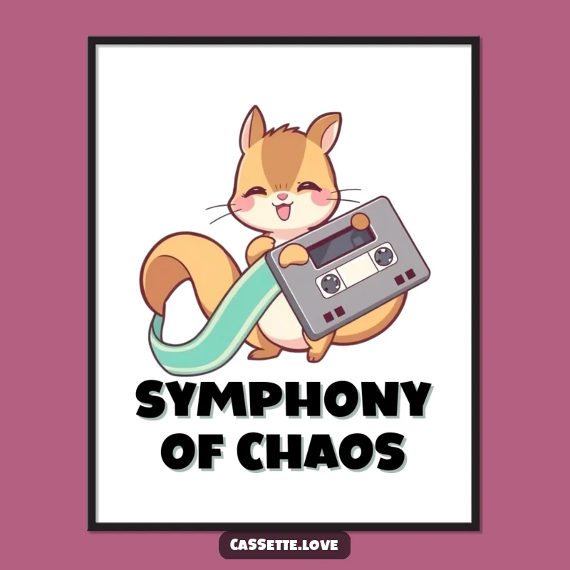 Funny Squirrel Cassette Ribbon Poster: Retro Music Wall Art