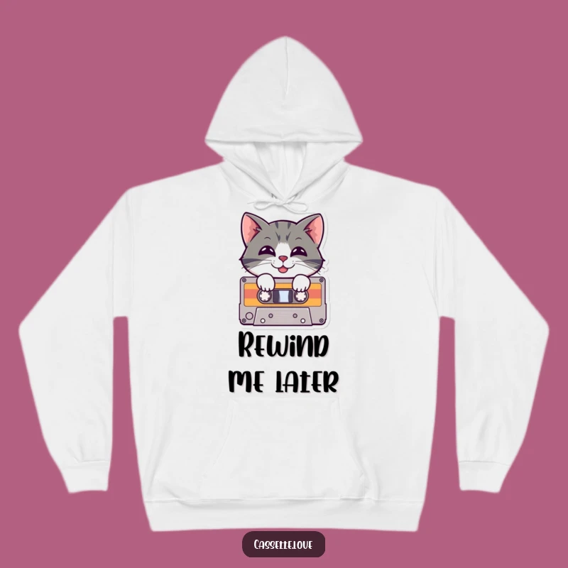 Funny Hoodie: Playful Cat in Cassette Tape - Cozy Retro Music Gift