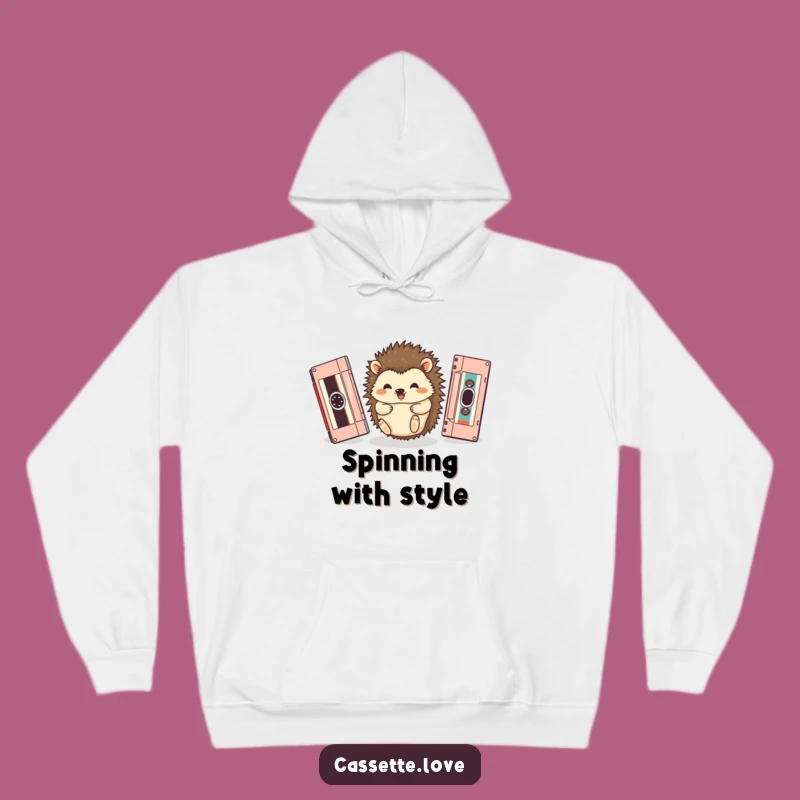 Cozy Funny Hedgehog Cassette Roll Hoodie: Warm Retro Comfort