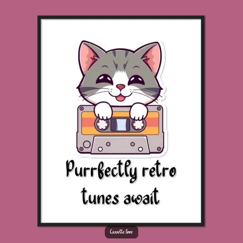 Free Printable Wall Art: Funny Cat Cassette Tape - Quirky Downloadable Decor