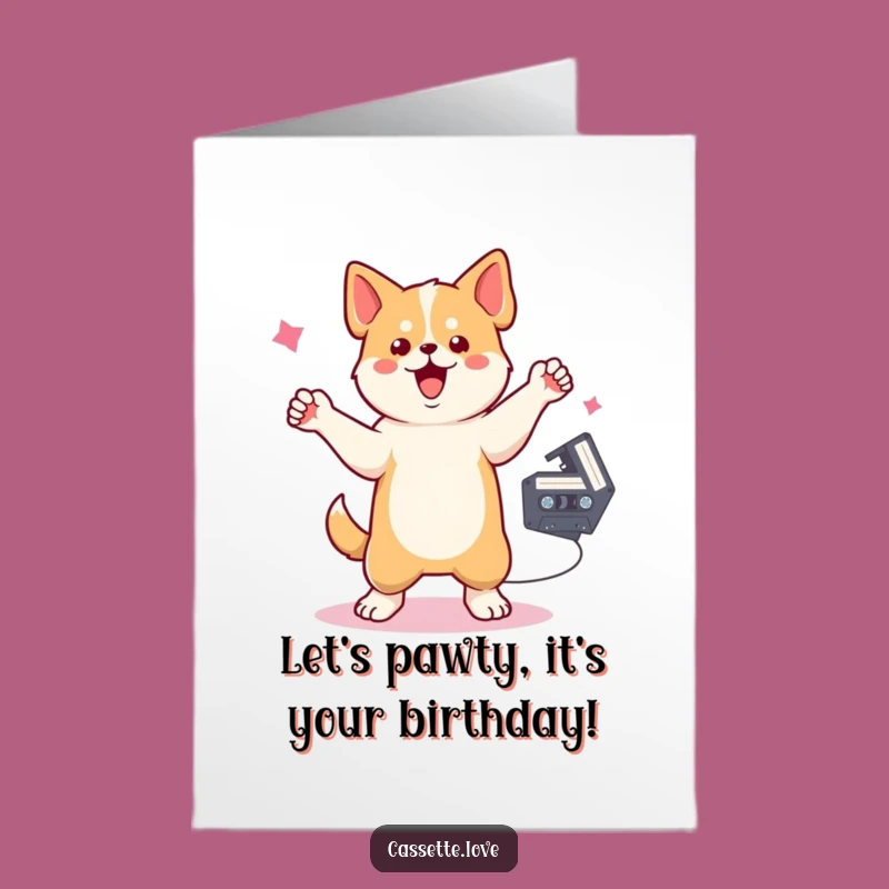 Free Printable Birthday Card: Dancing Dog Cassette Party - Fun Downloadable