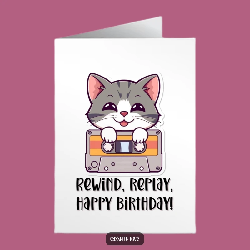 Free Printable Birthday Card: Funny Cat Cassette Tape - Hilarious Downloadable Gift