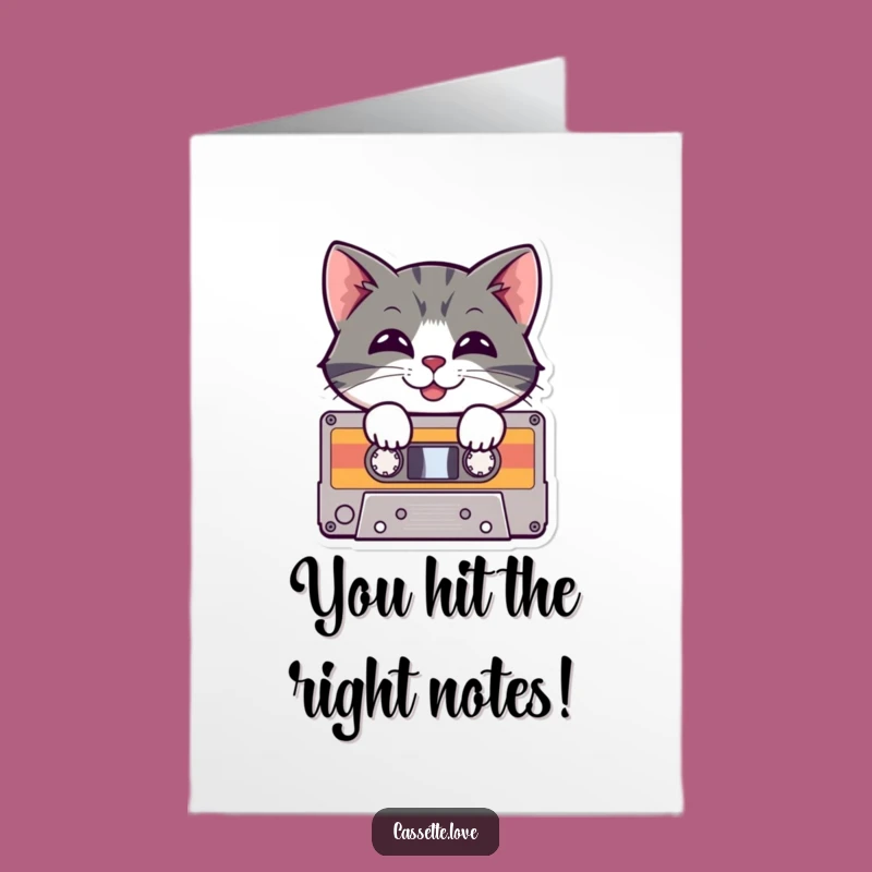 Free Printable Congrats Card: Grinning Cat Cassette - Humorous Downloadable