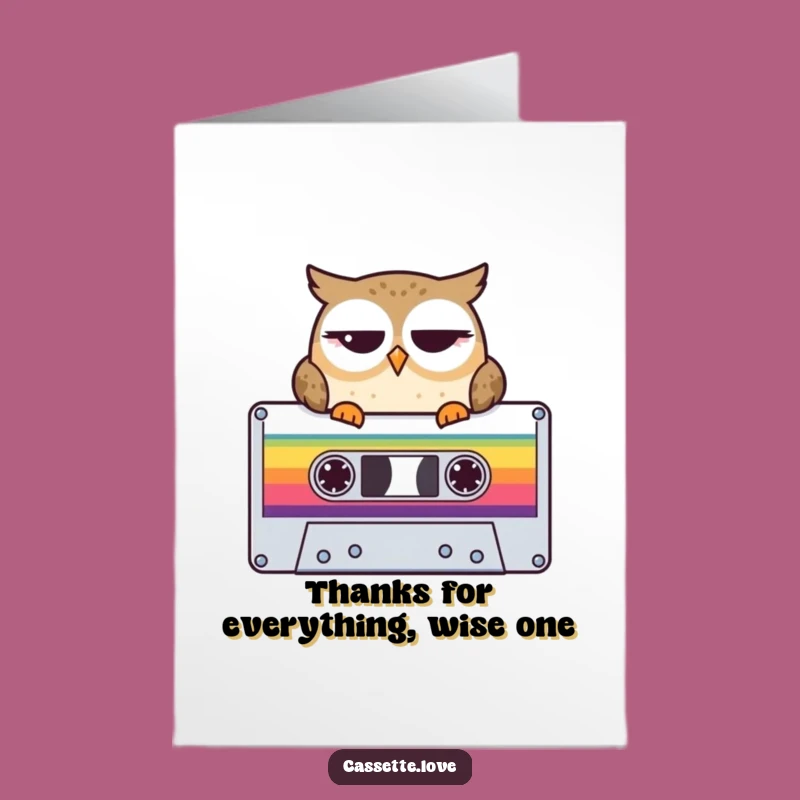Free Printable Thank You Card: Winking Owl Cassette - Cheerful Downloadable