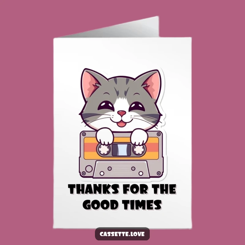 Free Printable Thank You Card: Funny Cat Cassette - Adorable Downloadable