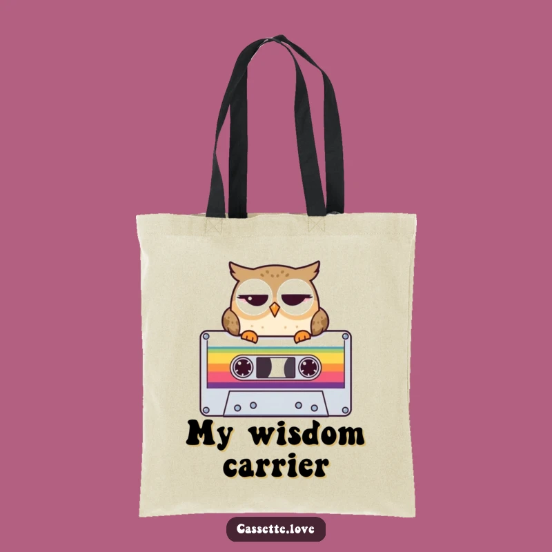 Funny Tote Bag: Winking Owl Cassette - Retro Music Accessory